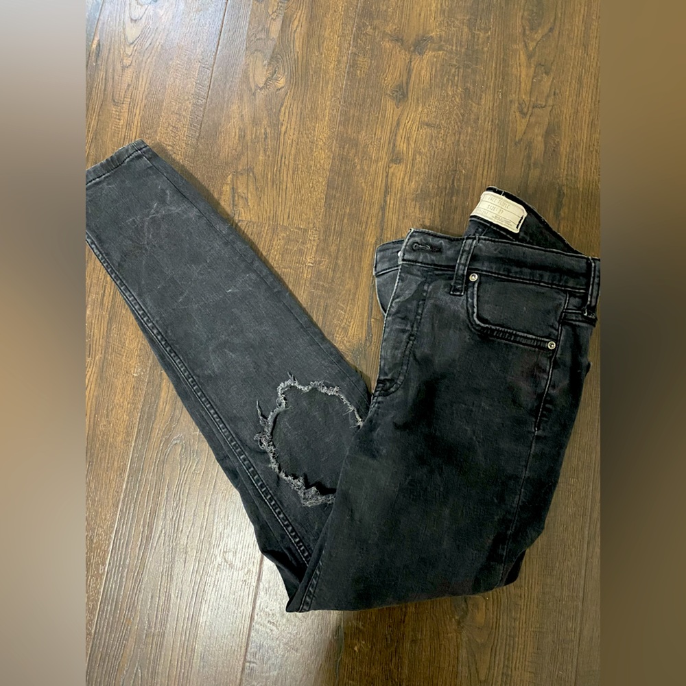 Free People Black Distressed High Rise Jeans